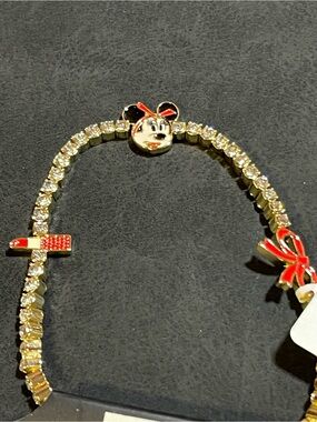 NWT - Minnie Mouse 7.5” Tennis Bracelet/ 3 Enameled Charms / Disney Collection